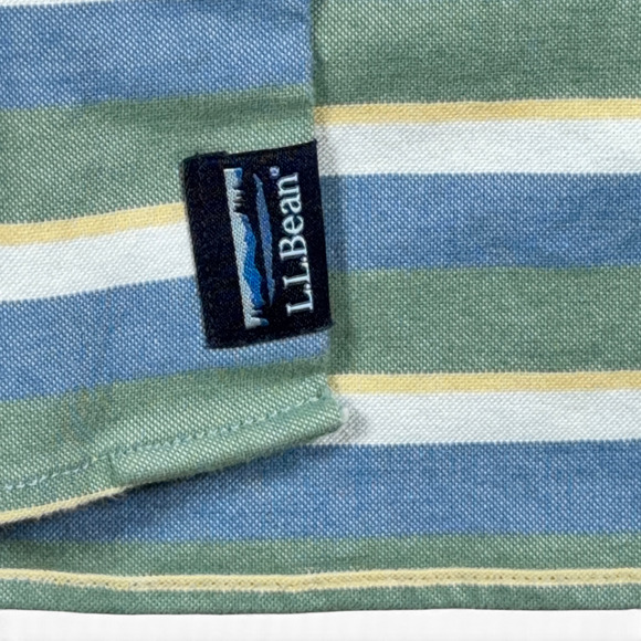 LL Bean Shirt Adult LARGE Blue Green Yellow Striped Fitted Stretch Outdoor - Picture 6 of 10